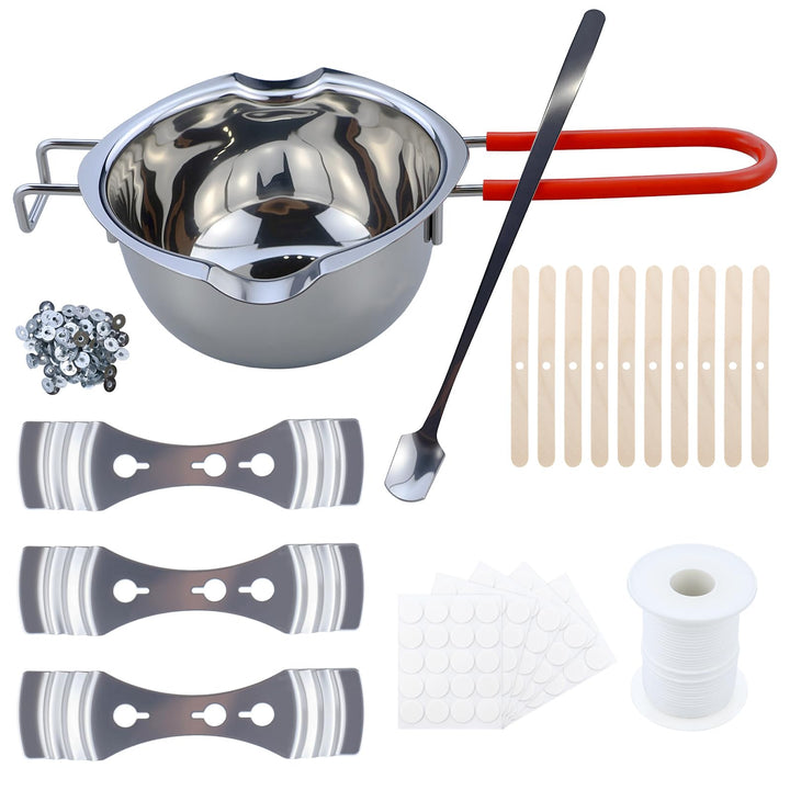 JRSHIRLEYLTD Kerzen Selber Machen Set, 61m Kerzendocht, 1 Kerzenherstellung Schmelztopf, 3 Metall Do