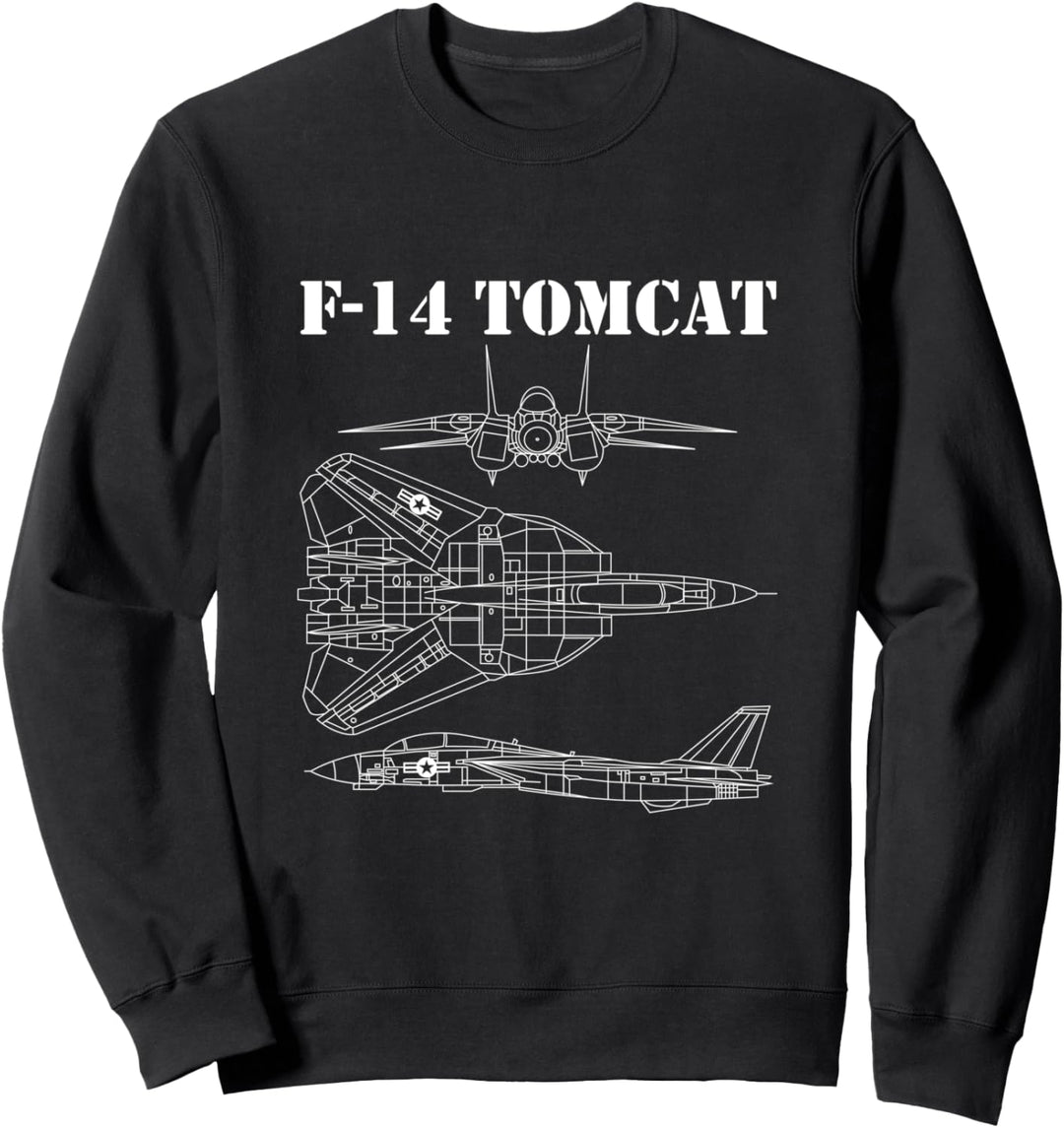 Vintage Weiss F14 Tomcat Flugzeug Schematic F-14 Jet Sweatshirt