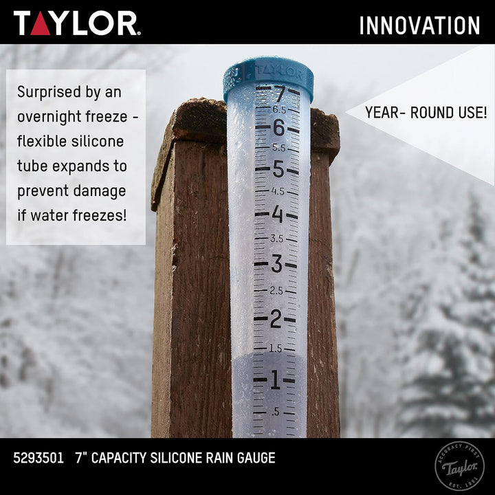 Taylor 17,8 cm Kapazität, leicht zu lesen, bruchsicher, Flexibles Silikon-Regenmesser, Pfostenhalter