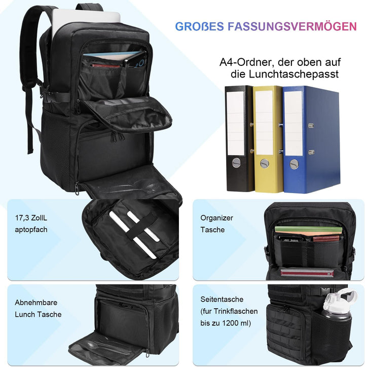 BERTASCHE Lunch Rucksack, Laptop Rucksack mit Kühltasche für 17,3 Zoll, 2-IN-1 Rucksack Herren für T