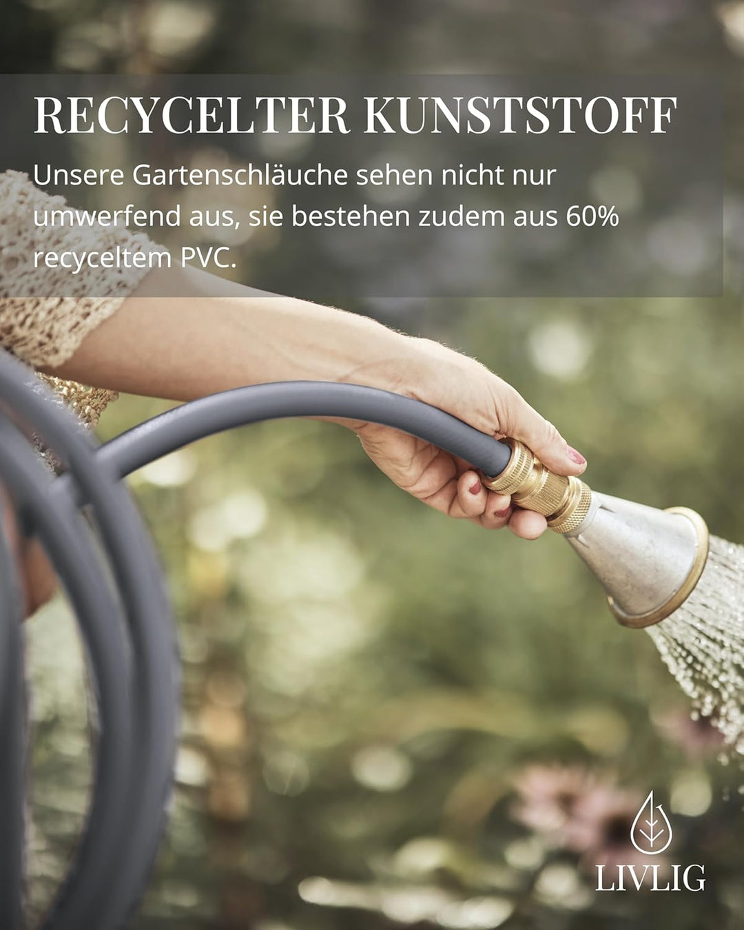 Livlig53 Gartenschlauch 1/2 Zoll, 20m: Wasserschlauch Made in Germany, Recycling-Material, formstabi