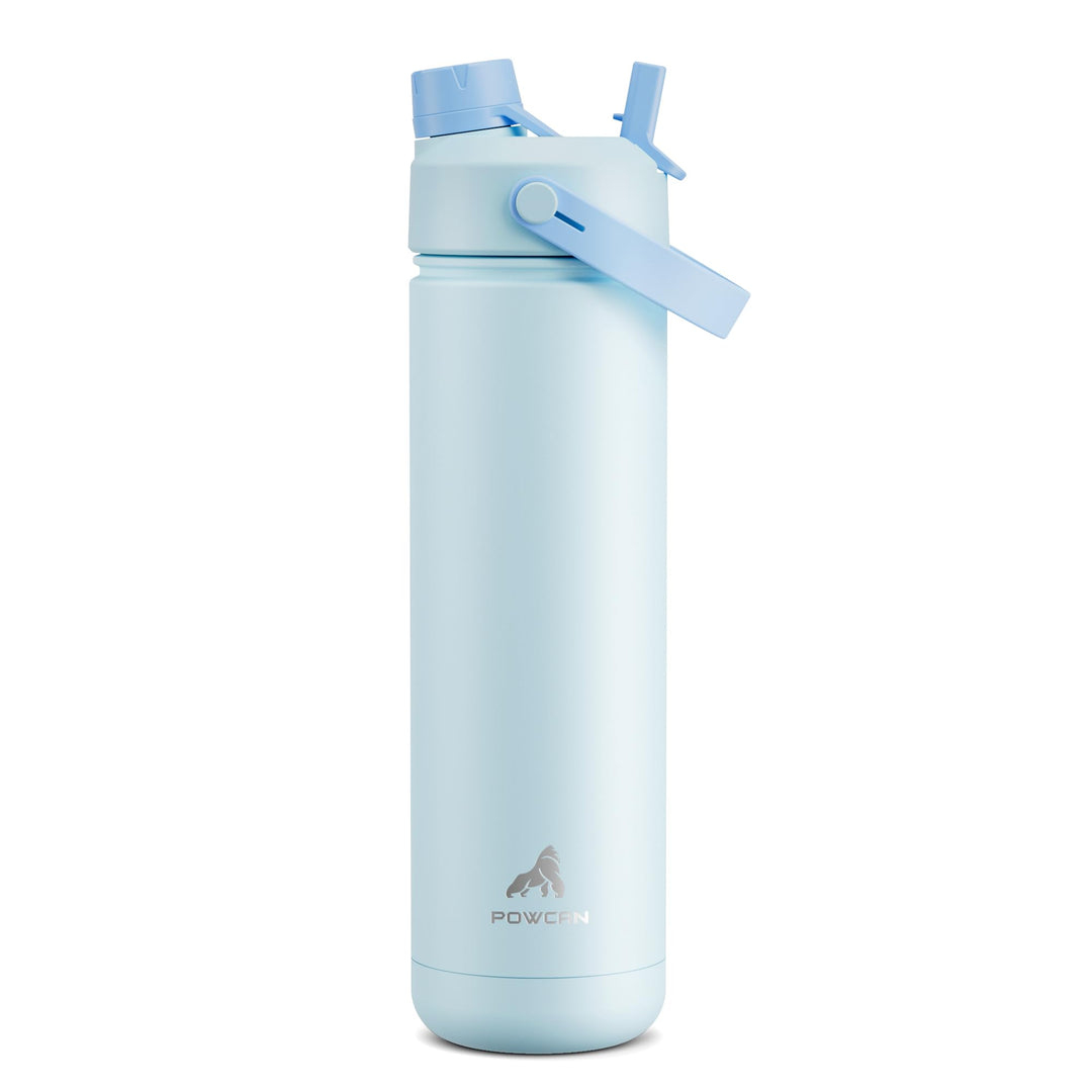 POWCAN 26 oz isolierte Wasserflasche mit 2-in-1-Trinkhalm und Ausgussdeckel, hält 24 Stunden kalt, a