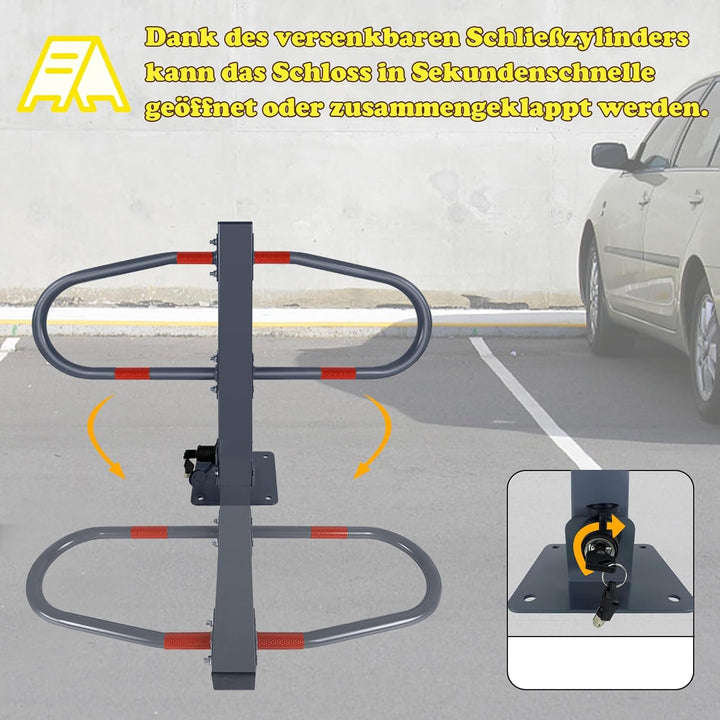 Froadp 73x51cm Klappbare Parkplatzsperren Stahl Absperrpfosten Parkbügel Mobile Parkpfosten mit Schl