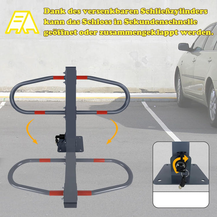 Froadp 73x51cm Klappbare Parkplatzsperren Stahl Absperrpfosten Parkbügel Mobile Parkpfosten mit Schl