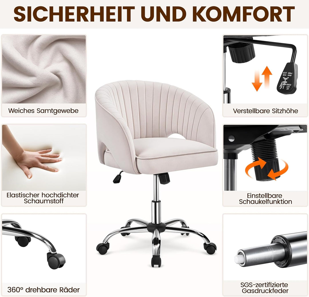 Yaheetech Bürostuhl mit Samtbezug, Ergonomischer Schreibtischstuhl mit Armlehnen, Drehstuhl mit Roll