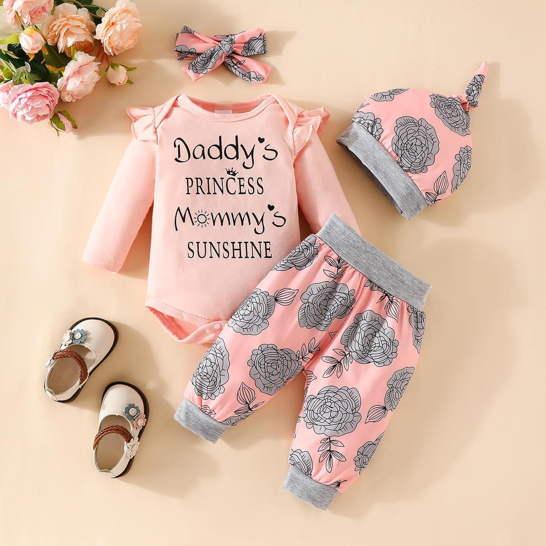 UUAISSO Neugeborenes Baby Mädchen Kleidung Papas Mädchen Langarm Strampler Tops Blumenhosen Sets Sti