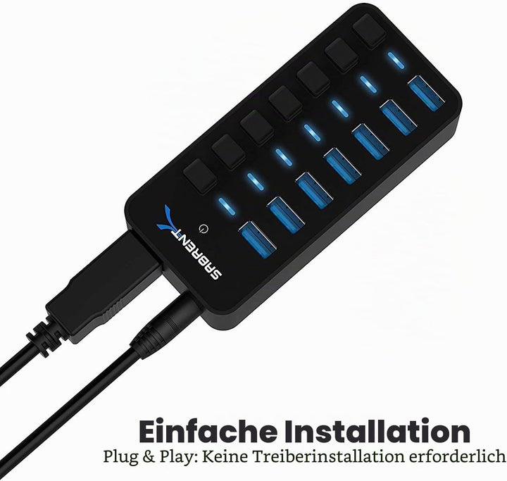 SABRENT USB Hub aktiv 3.2 gen1, mit netzteil 36W 7port, USB Adapter mehrfach Verlängerung, USB Verte