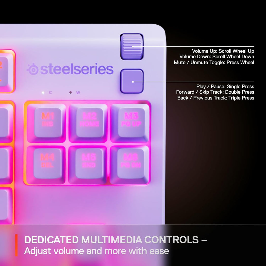 SteelSeries Apex 3 TKL Lavender RGB Gaming-Tastatur – Tenkeyless kompakter Formfaktor – 8-Zonen-RGB-