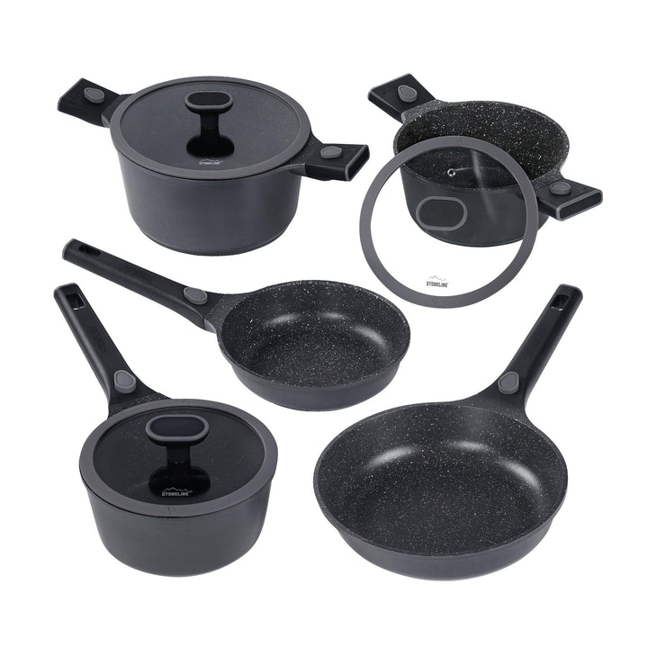 STONELINE SMART Pfannen und Töpfe Set 8-teilig, Aluguss Topfset mit Deckel, Abnehmbarer Griff, Kocht