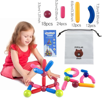 Magnetic Sticks,Magnetische Bausteine Spielzeug,Magnet Bausteine für Kinder,66 Stück Magnete Kinde,M