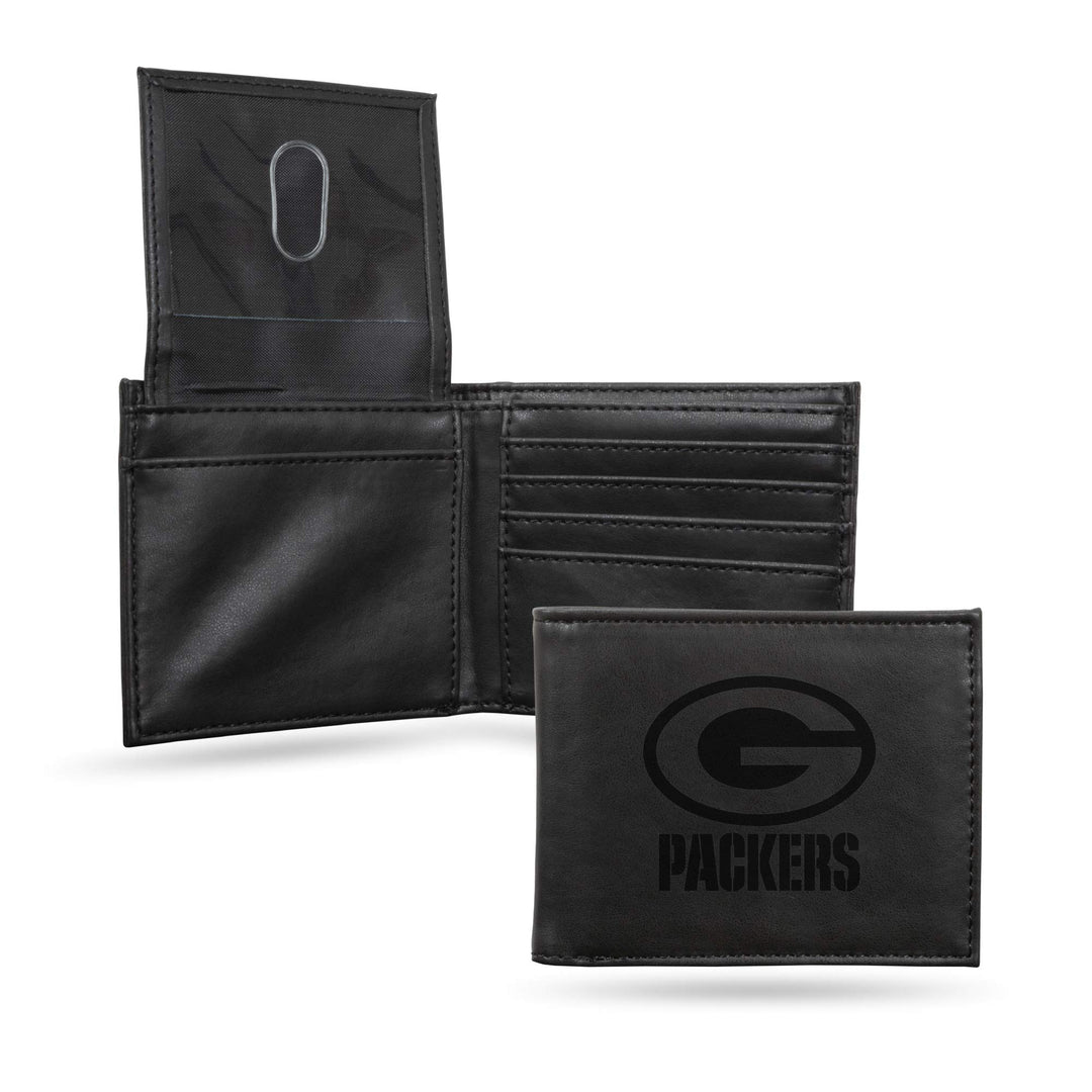 Rico Industries NFL Laser Engraved Billfold Wallet, Black Green Bay Packers, Green Bay Packers