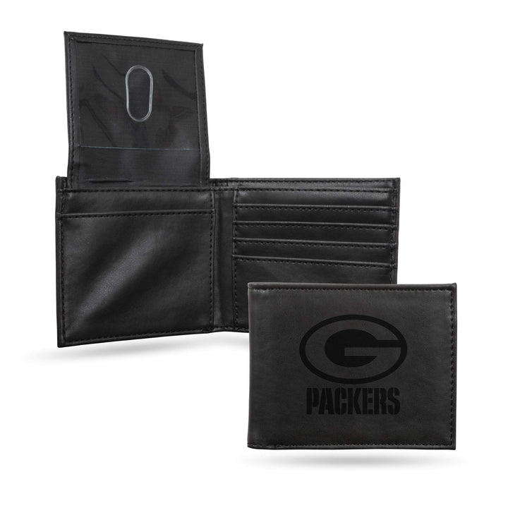 Rico Industries NFL Laser Engraved Billfold Wallet, Black Green Bay Packers, Green Bay Packers