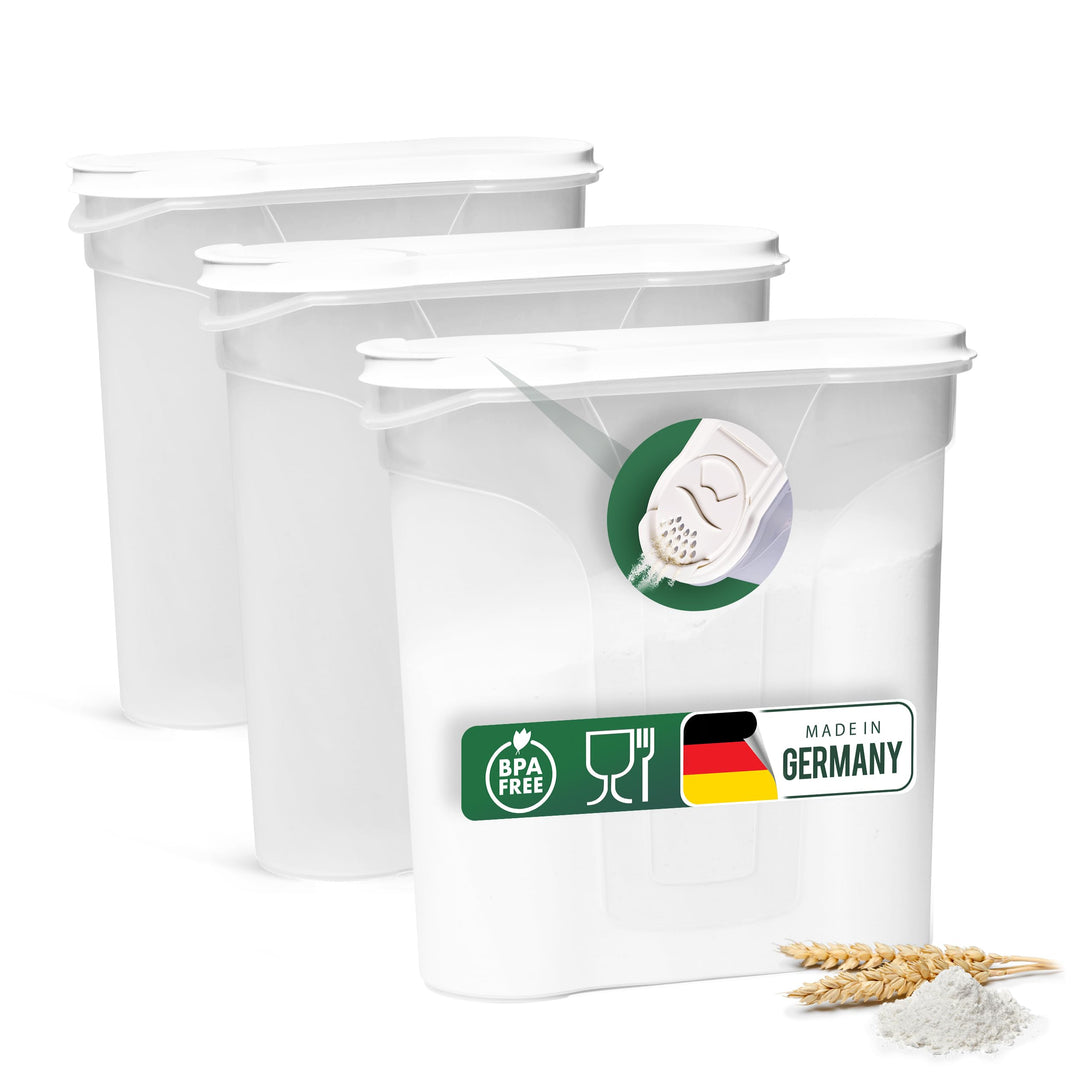 Novaliv Schüttdosen 3er SET Vorratsdose zum Streuen 4 Liter - Masse (LxBxH): 25,5 x 25,5 x 10 cm - D