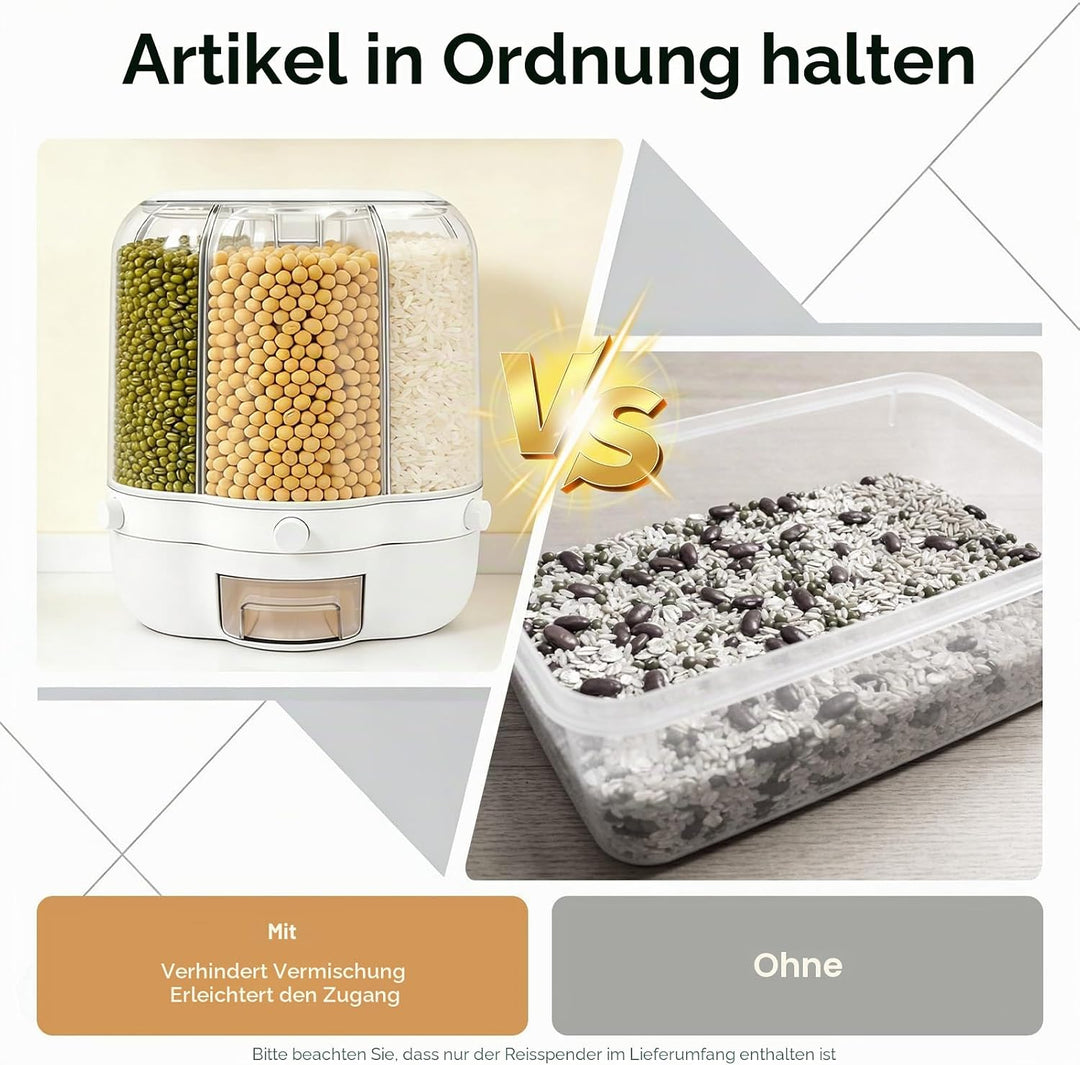 Drehbarer Getreidespender mit 6 Fächern - Müslispender - rotierender Reisspender - Organizer zur Auf