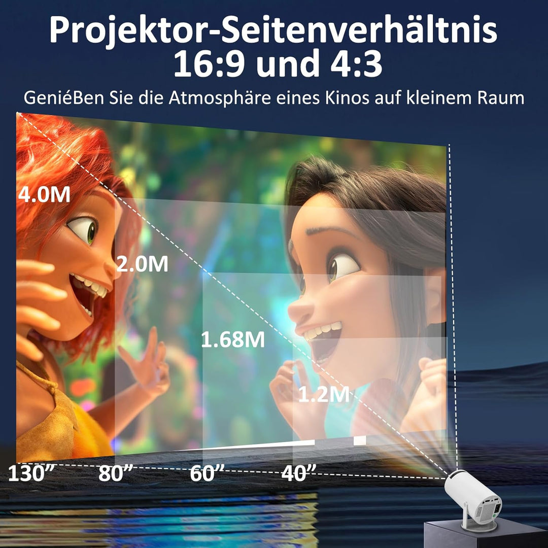 Mini Beamer 4K Unterstützt Android 11,Beamer Handy Outdoor 180°Drehbarer,Mini Projector 5G WiFi 6 BT