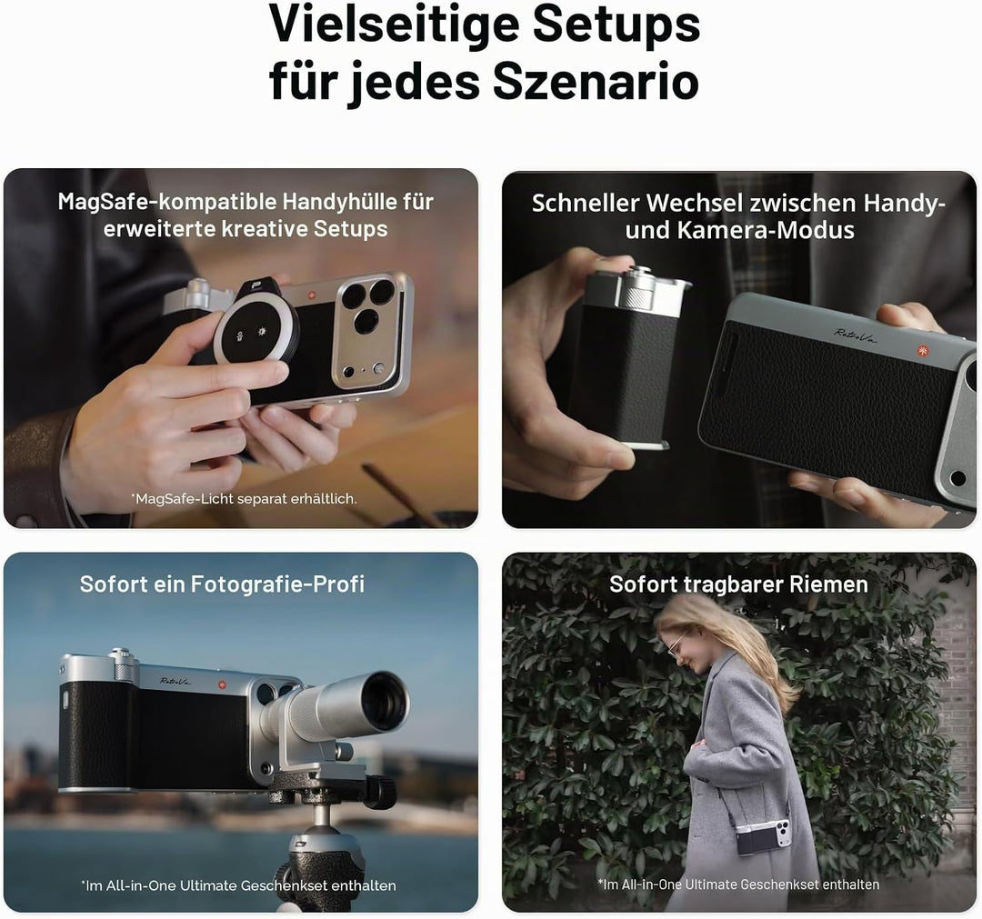 PGYTECH RetroVa Kameragriff Set mit 2,35x Teleobjektiv, für iPhone 16 Pro | All-in-One-Set: Teleobje