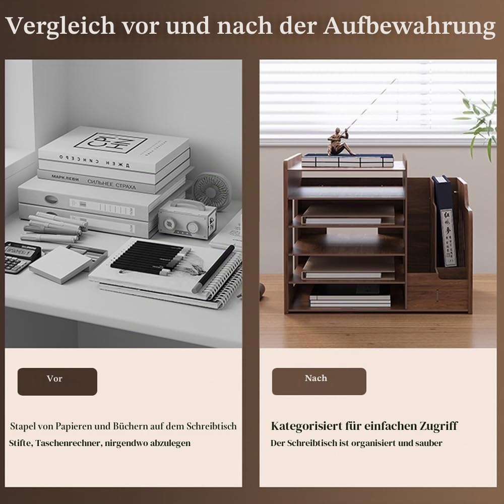 Hggzeg Schreibtisch-Organizer aus Holz,grosse Kapazität,Schreibtisch-Organizer,Aktenregal,A4-Papier-
