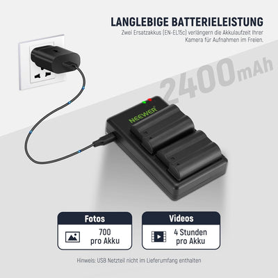 NEEWER MB-N11 Batteriegriff mit 2X EN-EL15c Ersatzakkus 2400mAh und USB Zweikanal Ladegerät Set, Ver