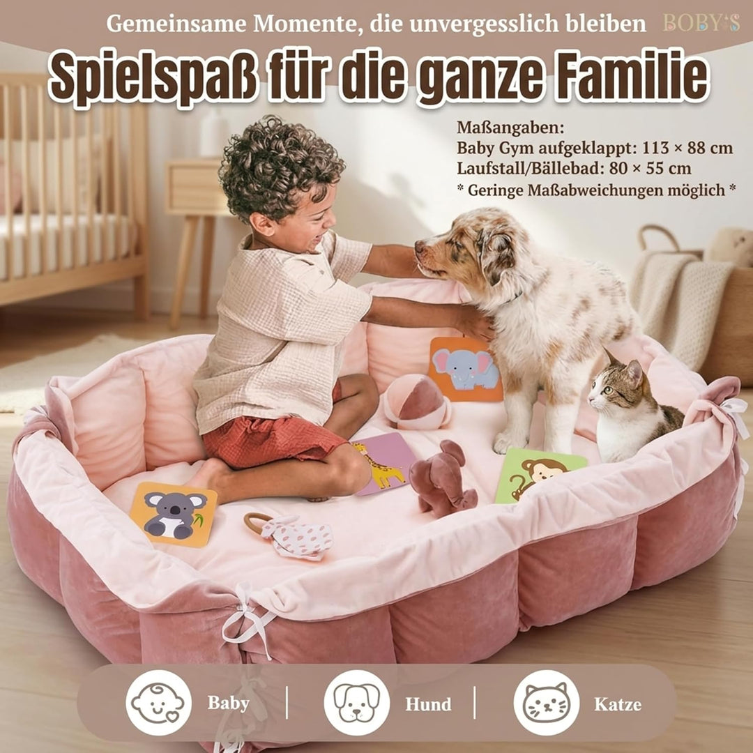 BOBY´S Baby Spielbogen mit Babynest &amp; Krabbeldecke – Baby Gym mit Spielzeug – Spielmatte, Laufstall