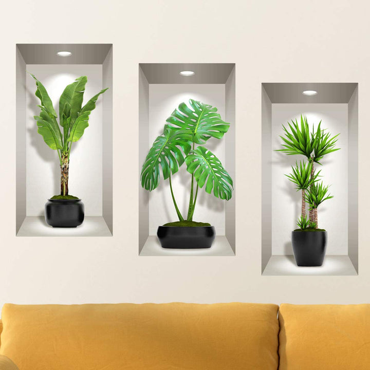 Ambiance Sticker 3D Pflanze Wandkunst, Vinyl abnehmbare Wandaufkleber, DIY Wandbild für Wohnzimmer 6