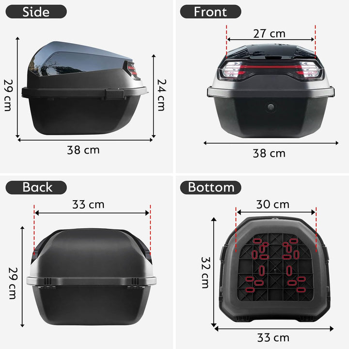 LGVOA Motorradkoffer Topcase, Topcase für Roller, Topcase Motorrad mit Sicherheitsschloss, Wasserdic