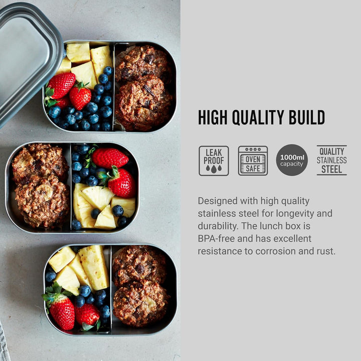 BLACK + BLUM Lunchbox Edelstahl 1L | Orange | 3-in-1 | Vakuumverschluss- 100% auslaufsicher | inkl.