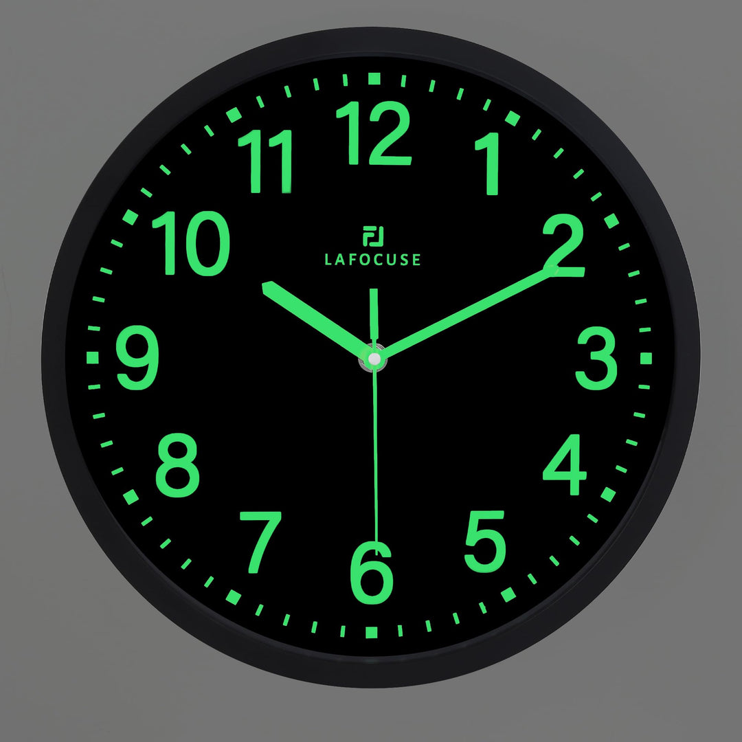 Lafocuse 30cm Leuchtend Wanduhr Schwarz Ohne TickgeräUsche Lautlos, Nachtlicht Wanduhren Modern Einf