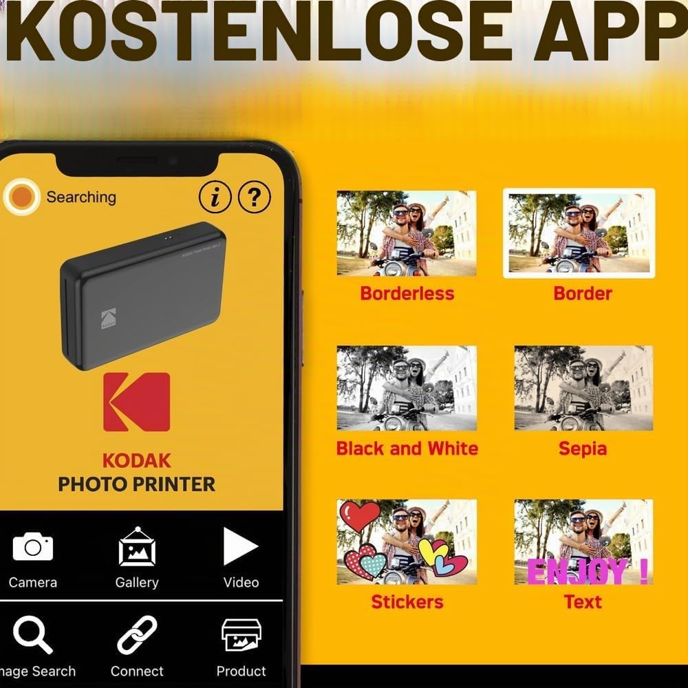 Kodak Mini 2 HD Wireless Mobile Instant Fotodrucker w / 4 Pass patentierte Drucktechnologie (Schwarz