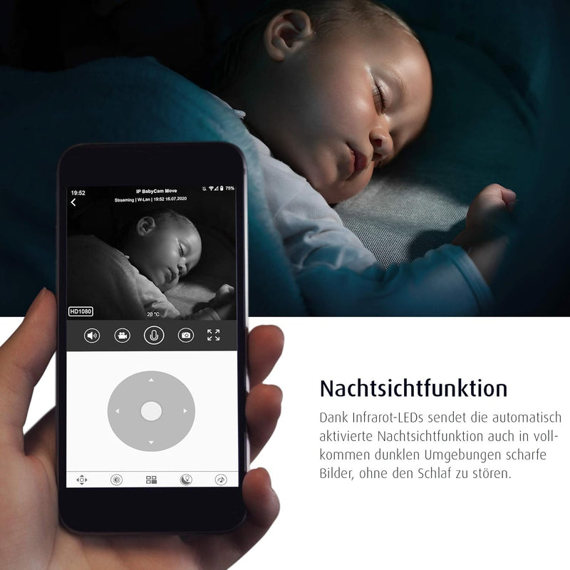 Reer, IP BabyCam Move macht Dein Smartphone zum VideoBabyphone fernsteuerbar 330° Rundumsicht Datens