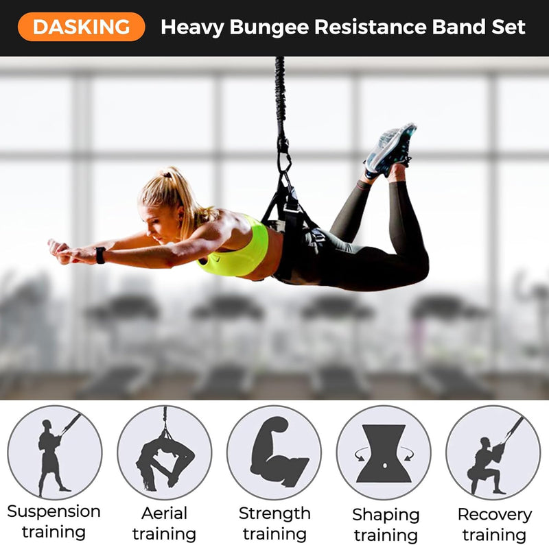 DASKING Heavy Bungee Band Set, Air Yoga Widerstand Bungee Stretch Gürtel, 4D Bungee Tanzseil, Exerci