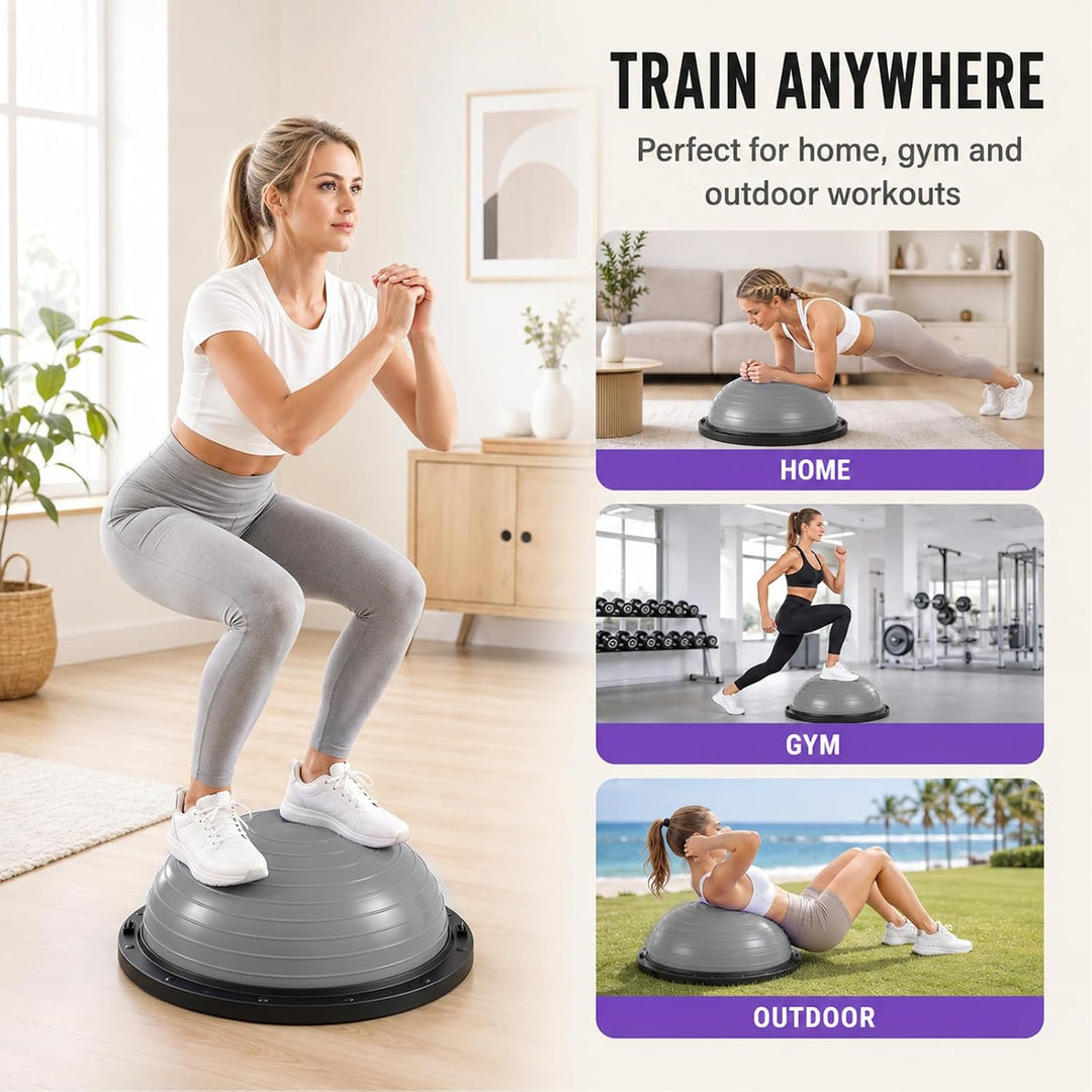 Balance Ball Halbkugel, Yoga Ball Trainer mit Pumpe 2 Fitnessbändern 58cm, 58cm