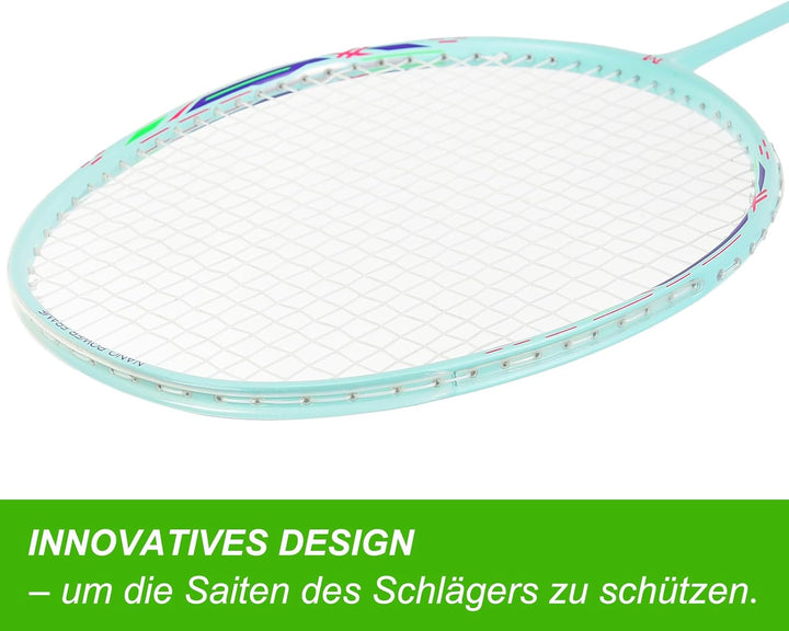 MANJHONG Graphit Badmintonschläger Set 2er Kratzfestes Rahmendesign Leichtgewicht Freizeit Federball