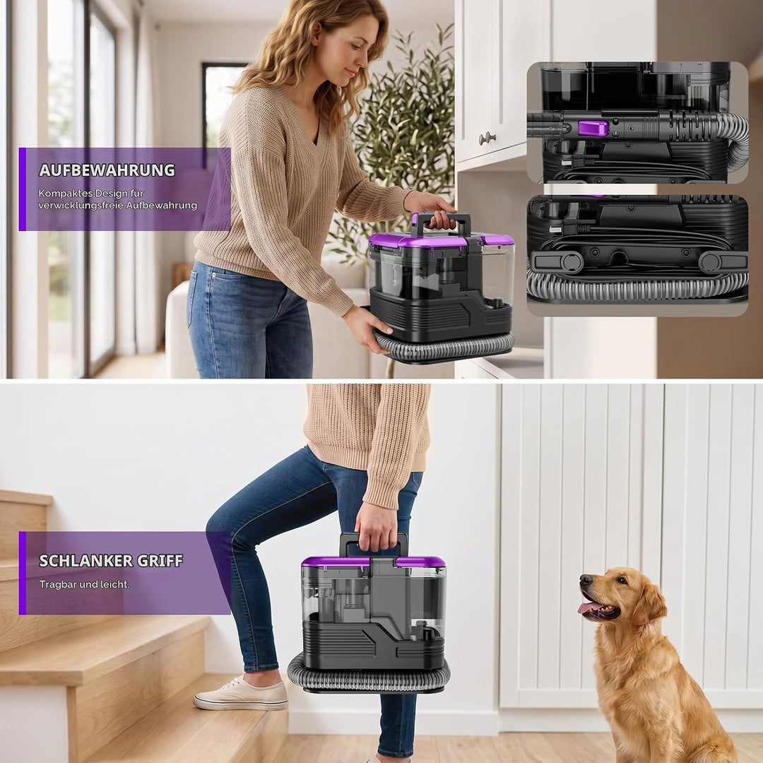 Waschsauger Polsterreiniger Gerät, 600W 21kPa Tragbarer Teppichreiniger Violett, Violett