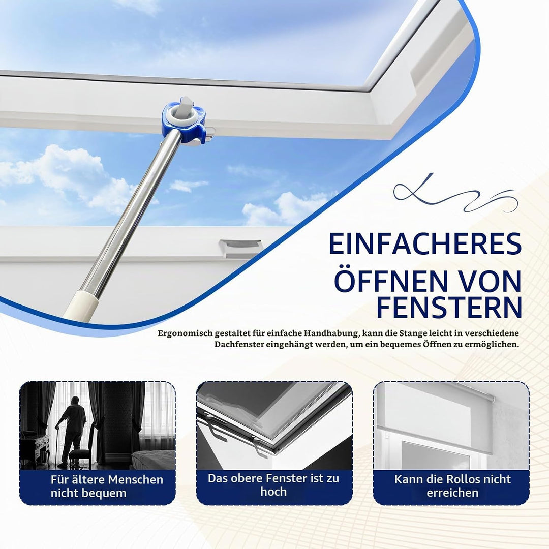 Dachfenster Stange zum Öffnen Fenstergriff Verlängerung - Dachfenster Öffner Stange, Edelstahl Fenst