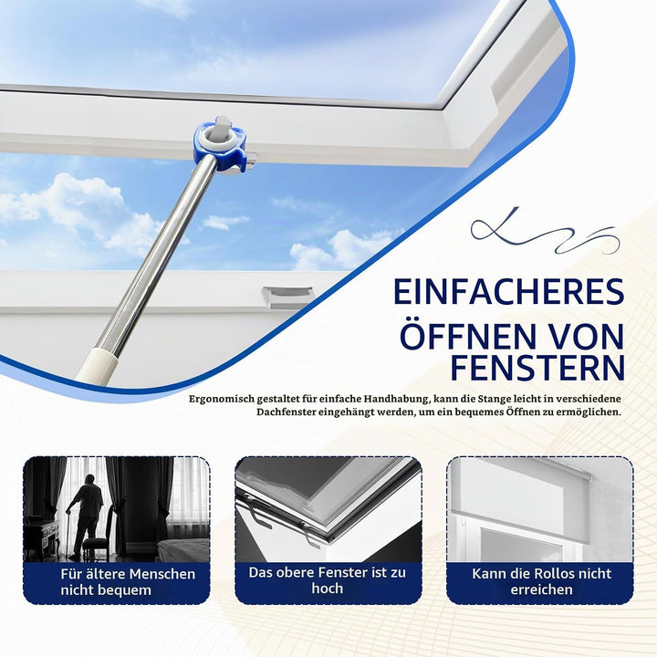 Dachfenster Stange zum Öffnen Fenstergriff Verlängerung - Dachfenster Öffner Stange, Edelstahl Fenst