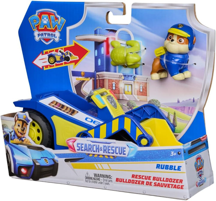 PAW PATROL - Search & Rescue: Rubbles Rettungs-Bulldozer, Fahrzeug mit Rückziehmotor, ca. 15 cm, ink