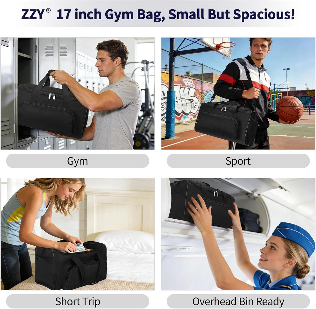ZZY Kleine Sporttasche Herren 25L, Reisetasche Klein, Schwarz | 43x22x25cm, Mehreren Fächern, für Gy