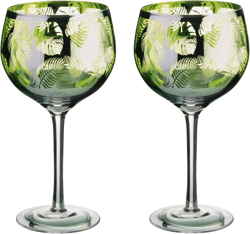 ARTLAND - Tropical Leaves Gin-Glas, 2er-Set, Glas, grün, 700 ml Fassungsvermögen, Gin-Glas Gin-Gläse