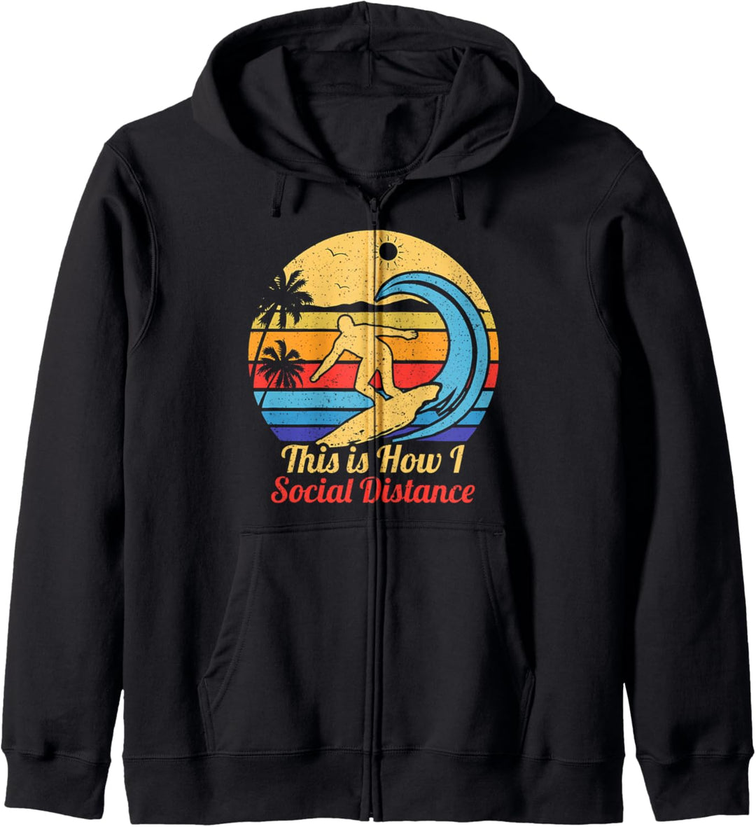 Social Distance Retro Sunset Vintage Surfing Surf Board Kapuzenjacke