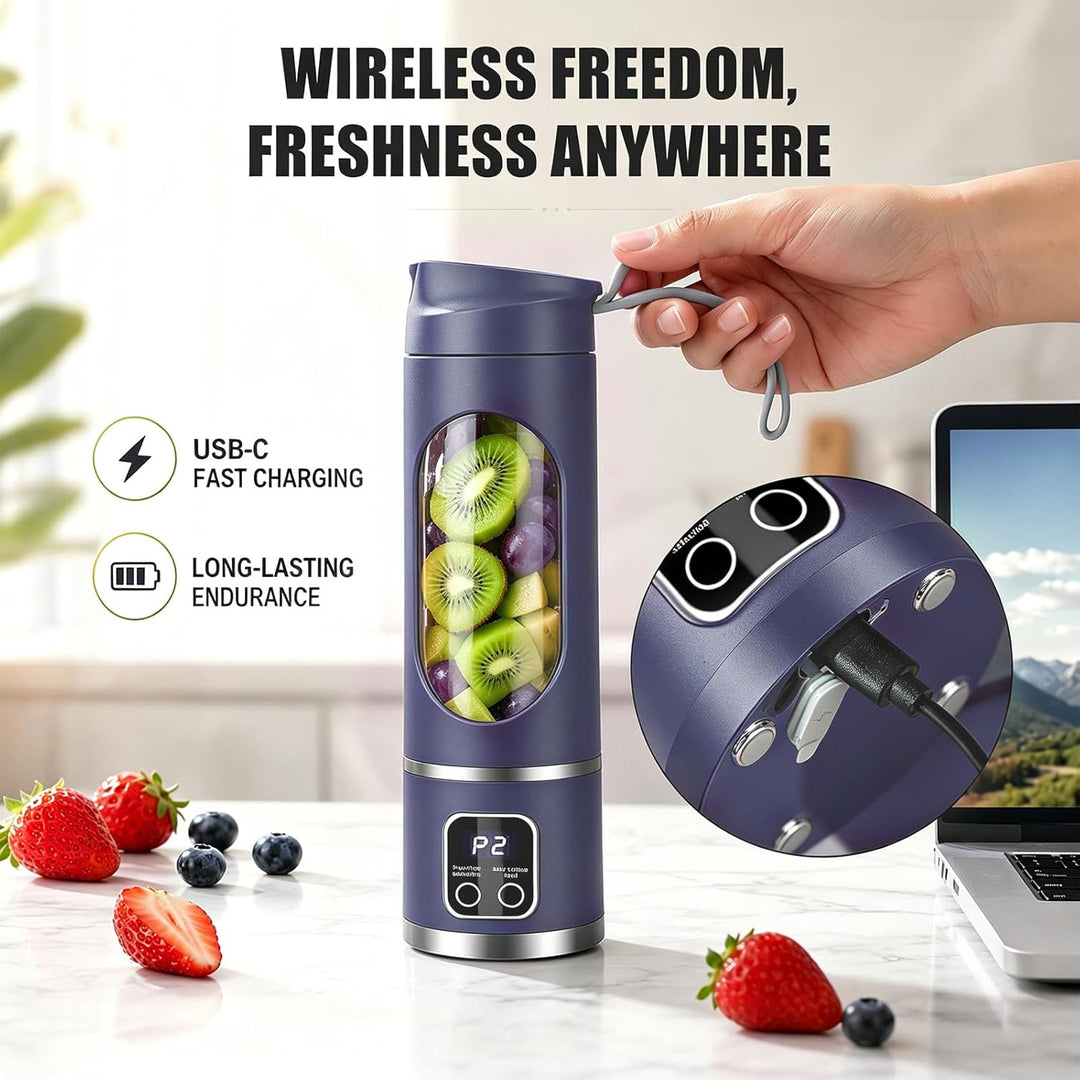 Tragbarer Mixer Smoothie Maker, Mini Mixer to go 450 ml, Wiederaufladbar, Becher mit LED Display, 12