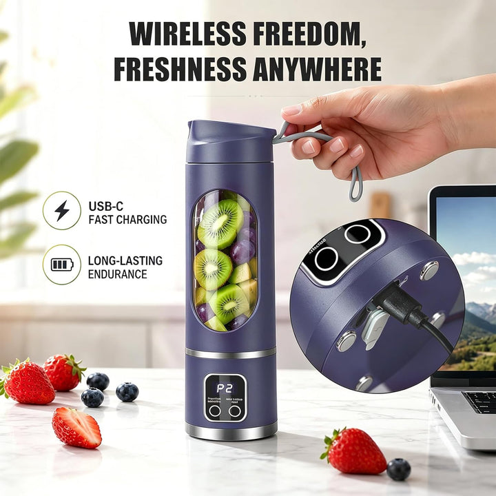 Tragbarer Mixer Smoothie Maker, Mini Mixer to go 450 ml, Wiederaufladbar, Becher mit LED Display, 12