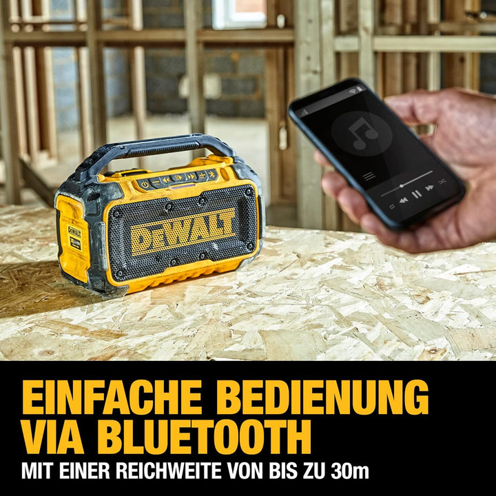 Dewalt Bluetooth Akku-Lautsprecher DCR011 (Stereo, extrem robust, mit Überrollbügel, AUX-Eingang 3,5