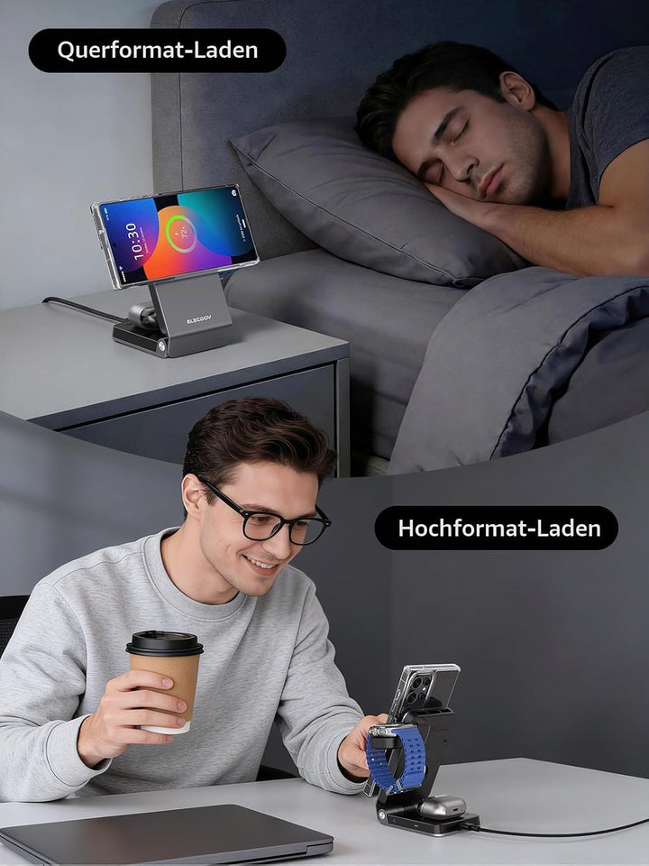 Magnetic Wireless Ladestation für Samsung mit Aktiver Kühlung, 3 in 1 Induktive ladestation für Sams