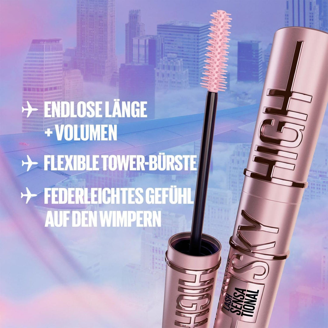 Maybelline New York Lash Sensational Sky High Mascara in Schwarz, Blau und Burgundy für lange Wimper