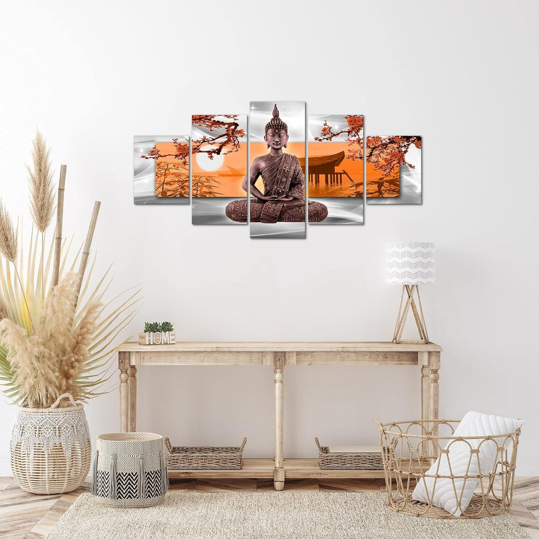 Runa Art Wandbilder Buddha Feng Shui 5 Teilig Bild auf Vlies Leinwand Deko Wohnzimmer Schlafzimmer K