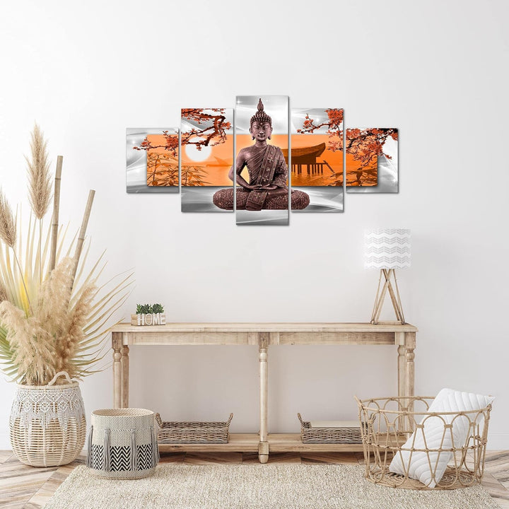 Runa Art Wandbilder Buddha Feng Shui 5 Teilig Bild auf Vlies Leinwand Deko Wohnzimmer Schlafzimmer K