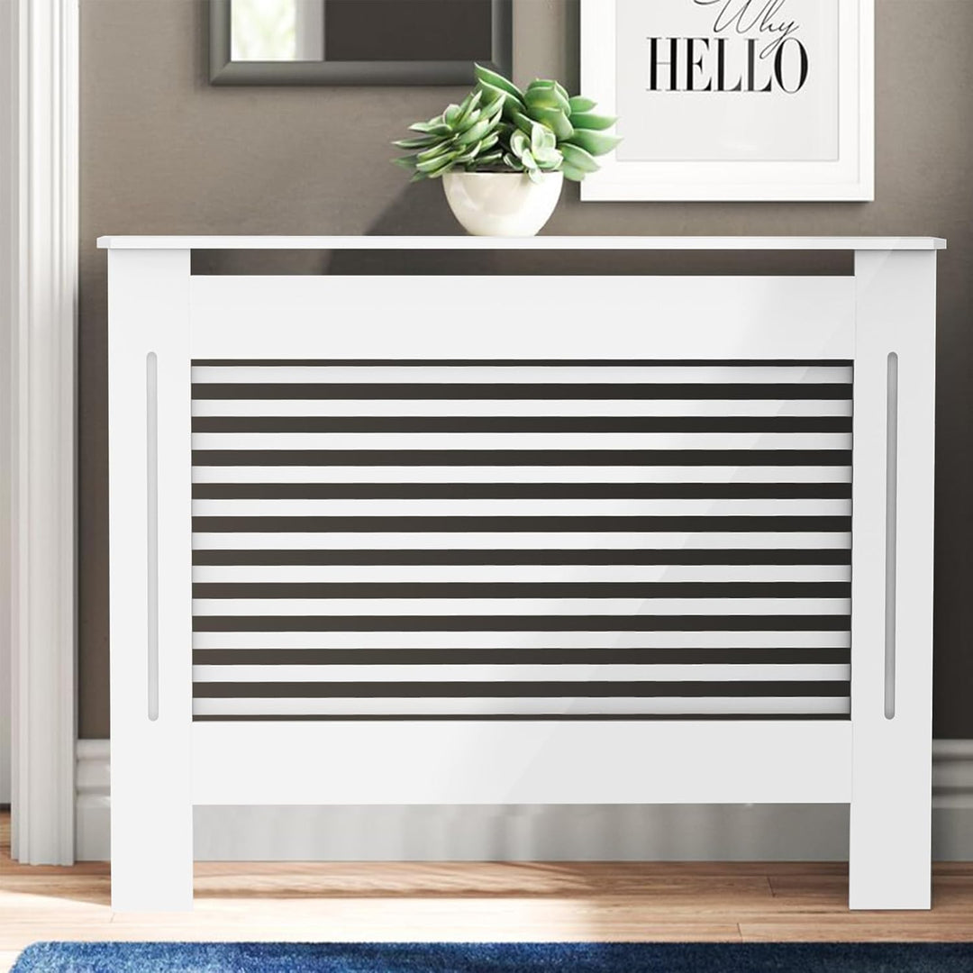 FATIVO Heizkörperverkleidung Hohe Heizkörperabdeckung Horizontal Holz 101×111×19 cm Weiss aus MDF la