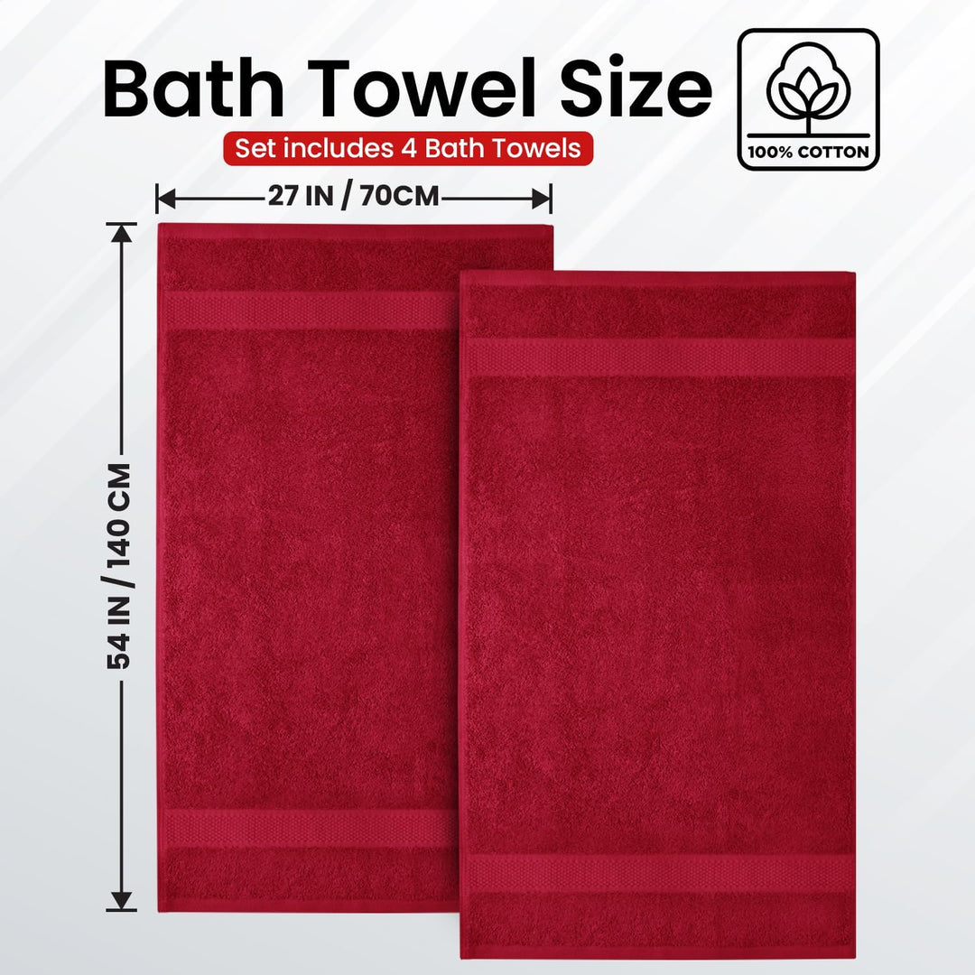 Premium Badetücher, Burgunderrot, 4 Stück, 70 x 140 cm, 100 % ringgesponnene Baumwolle, weiche Hapti