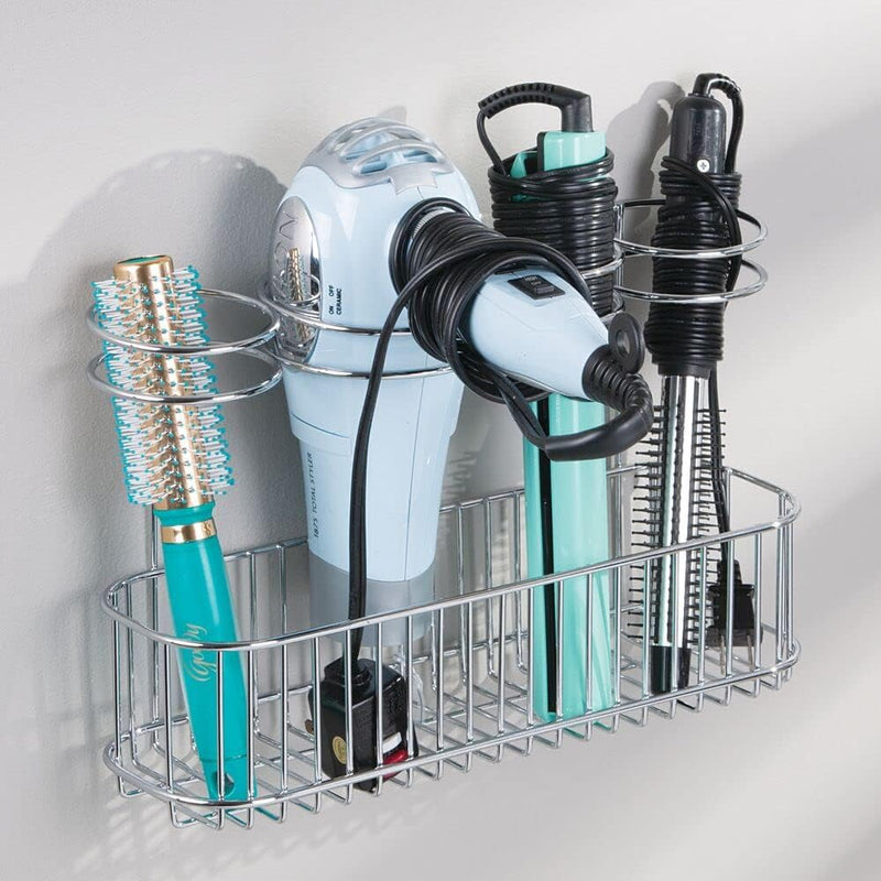 mDesign Fönhalter zur Wandanbringung – Ideal zur Fön Aufbewahrung und Lockenstab Aufbewahrung – Wand
