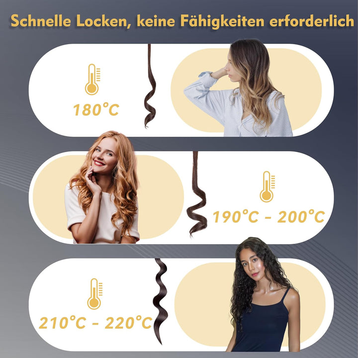 Professioneller Lockenstab mit LCD-Display, 30 Sek. Schnellaufheizung, 60°C–230°C, Keramik-Aluminium
